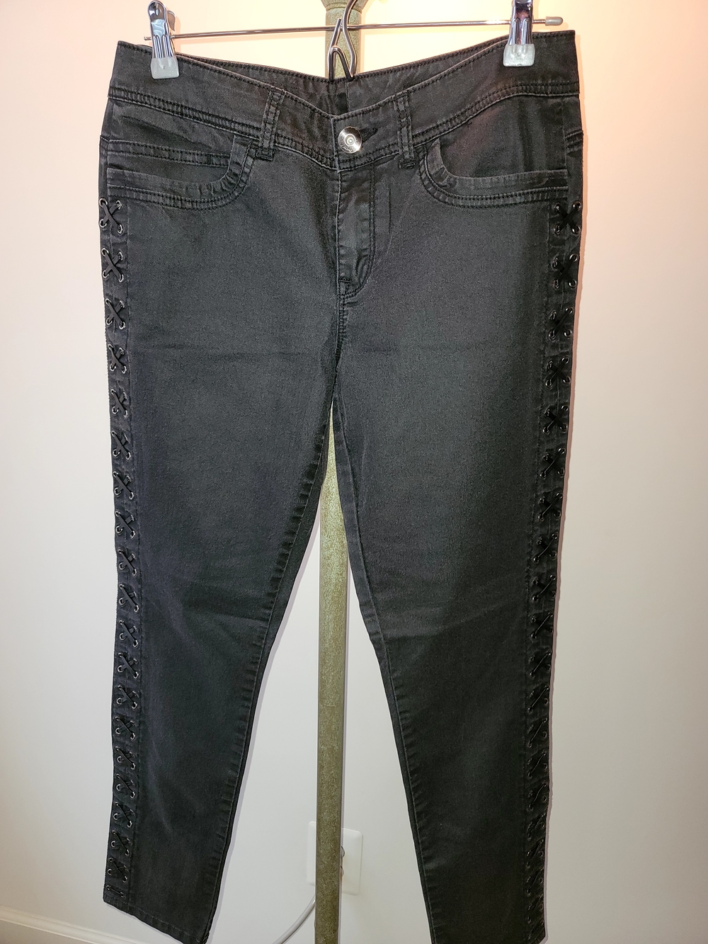 Cache Black Skinny Jeans with Corset Lacing Along Sides